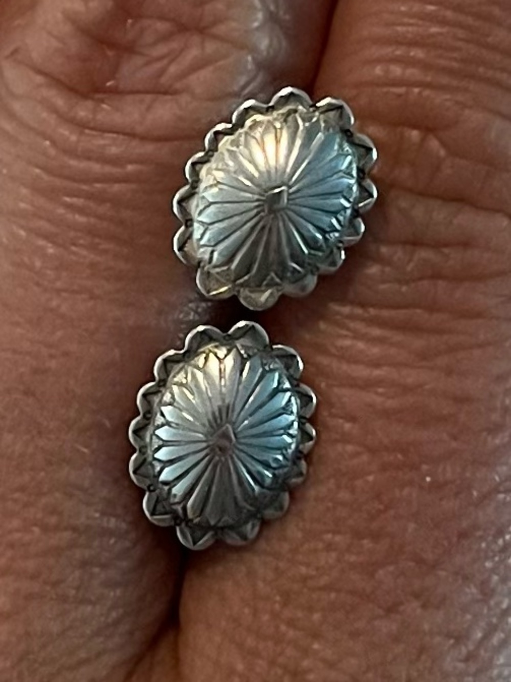 Mini silver concho stud earrings